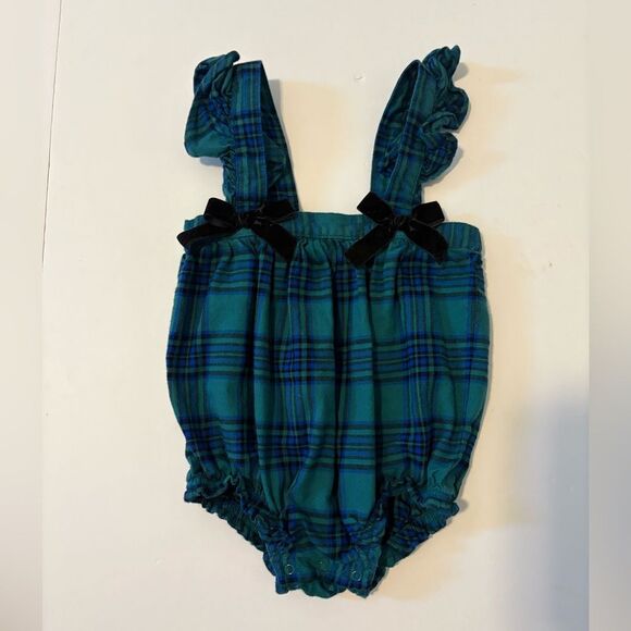 Cat & Jack Other - Cat & Jack Blue and Green Plaid Baby Romper Black Bow 18Months